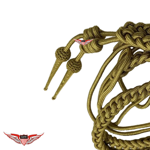 Aiguillette de parade tressée en Mylar doré, bleu marine avec fil torsadé doré et pointes dorées, cordon d'épaule pour épaulettes - Product Image 3