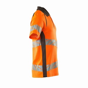 High Visibility <b>Orange</b> Reflective Men's Short Sleeve <b>Polo</b> Shirt Quick Dry Knitted Polyester Casual Geometric Pattern - Product Image 3