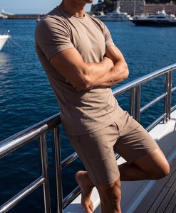 Men's Premium Mercerized Cotton T Shirt with Shorts 2 Piece Casual Streetwear <b>Set</b> Custom Logo Wholesale - Product Image 2