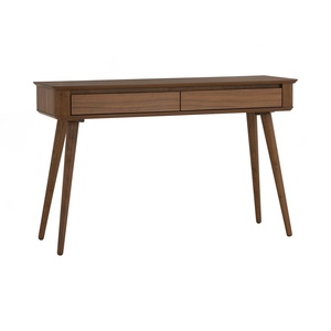 Premium <b>Walnut</b> Colour Small Console <b>Table</b> Entryway <b>Table</b> in 2 Drawers Storage with Round Corner for Apartment Bedroom Use - Product Image 1