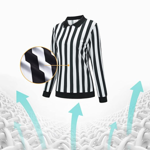 Maillot d'arbitre à manches longues rayé noir et blanc pour femme avec fermeture éclair, col rabattable, tissu respirant, vêtements de football - Product Image 3