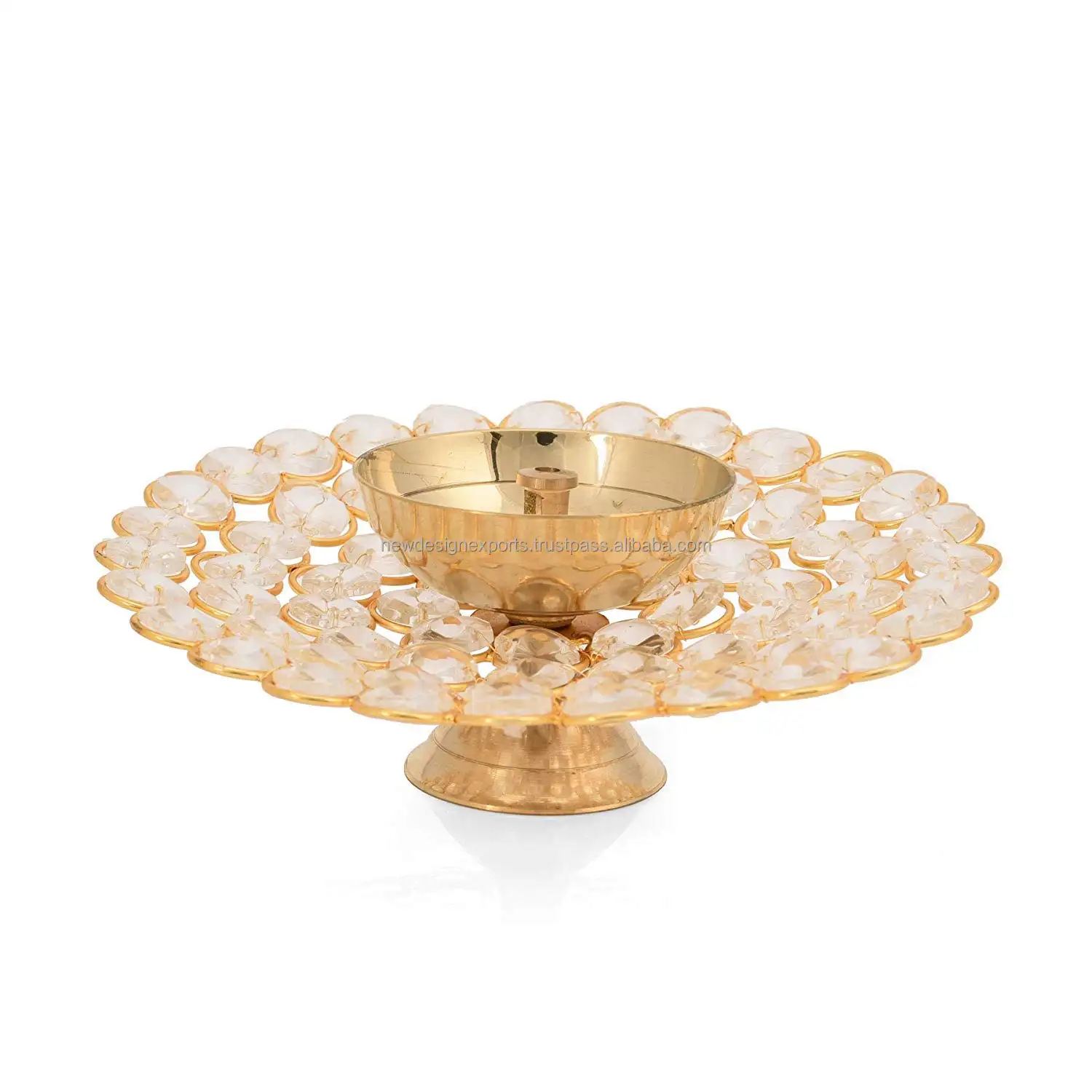 Messing Diya Voor Puja Crystal Akhand Diya Olie Puja Lamp Decoratieve Ronde Voor Thuiskantoor Geschenken Pooja Artikelen Decor