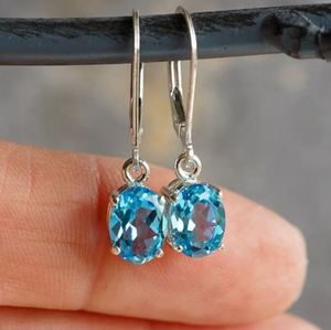 Natural Swiss Blue Topaz Drop Earrings 925Sterling Silver Oval 8x6mm Dangle Earrings Elegant Gemstone Jewelry Gift <b>Boxed</b> for Her - Product Image 4