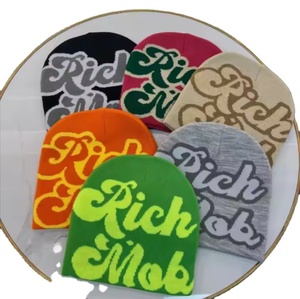 Alta calidad personalizado invierno cálido unisex todo estampado acrílico tejido con puños Y2K gorro sombreros de invierno Skull Cap gorros para hombres W - Product Image 2