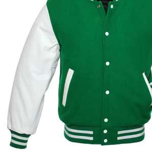 Blouson universitaire homme style urbain à simple boutonnage en cuir véritable et mélange de laine, taille XS, avec embellissement en laine pour l'hiver - Product Image 4