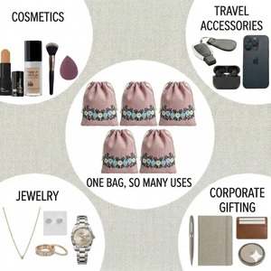 Best Quality Floral Pink Embroidered <b>Drawstring</b> <b>Bag</b> For Women Travel Storage And Daily Use Available At Best Market Price - Product Image 4