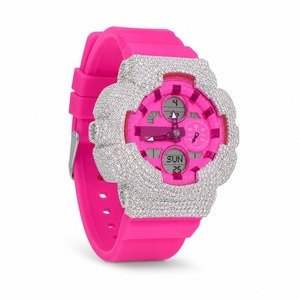 Women's Fashion Quartz <b>Watch</b> With Rhinestone Accents Stainless Steel Case Pink Silicone Band Round Design - Product Image 2