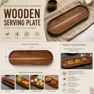 Bandeja de Servir de Madera Hecha a Mano de Primera Calidad |   Bandeja Ovalada para Desayuno, Café, Té y Aperitivos, para Decoración de Mesa de Comedor en el Hogar, Elegante - Product Image 5