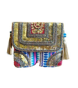 Banjara en jute bohème pour femmes et filles, sac à main de soirée durable à motif carré, en vente à bas prix - Product Image 1