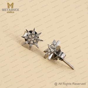 Natural Champagne Diamond Oxidized 925 <b>Silver</b> Push Back Minimalist Star <b>Stud</b> Earrings Unisex Fine Jewelry - Product Image 6