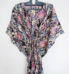 Robe kaftan vintage chic à imprimé floral 100% coton, longueur genoux, légère, style bohème d'été - Product Image 1