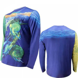 เสื้อเชิ้ตตกปลาแขนยาวผู้ชาย พิมพ์ลายดิจิทัล แห้งเร็ว โพลีเอสเตอร์ คอกลม ลำลอง โลโก้ด้านหน้า ผ้าถัก ทรงปกติ - Product Image 1