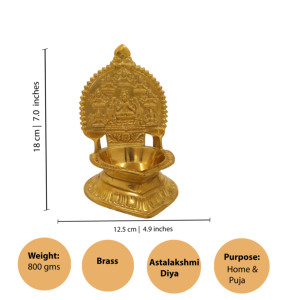 Lámpara de aceite decorativa tradicional de latón Ashtalakshmi – Para el hogar y la Pooja - Product Image 3