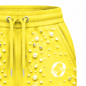 Custom Lemon Yellow Pearl Beaded <b>Jogger</b> Pants <b>Women</b> Luxury Embellished Drawstring Sweatpants Casual Streetwear <b>Fleece</b> Bottoms - Product Image 6