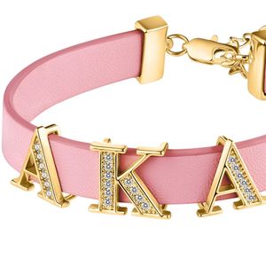 Pink <b>Leather</b> Slide <b>Bracelet</b> with Gold Tone Letter Charm Elegant Fashion Jewelry Accessory for Women Girls Party Gift and Daily - Product Image 6