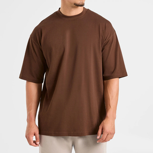 T-shirt Homme Oversize 100% Coton Épais Couleur Unie Anti-boulochage Épaules Tombantes Longueur Longue Manches Courtes Tricoté - Product Image 1