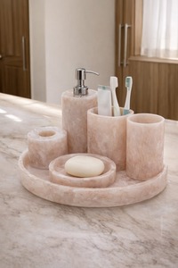 Bathroom Accessories Luxury <b>Set</b> 6 Pcs Decorative Resin Bathroom <b>Set</b> <b>Soap</b> Dispenser Toothbrush Holder Tray - Product Image 4