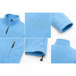 Veste en polaire bleu clair pour homme, fermeture éclair intégrale, col montant, broderie de logo personnalisée, vêtements décontractés pour l'automne - Product Image 3