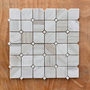 Marble <b>Mosaic</b> Tile Diamond Crystal White And Black Polished Honed Square 8mm Thick Water Resistant 5 Year Warranty Interior Wall - Product Image 3
