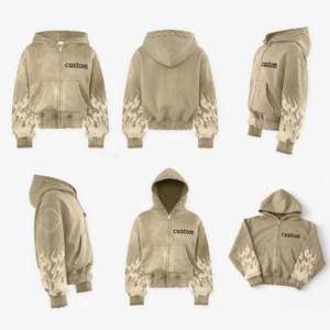Glory Custom Washed High Quality Printing Zip Up Hoodie 100% Cotton Soft Breathable Fabric For Unisex Street Wear - Product Image 6