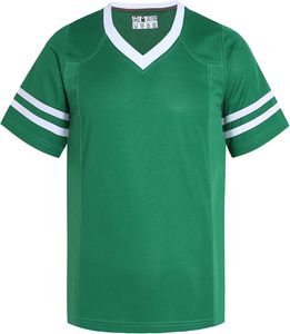 Maillot de sport vert à col en V et manches courtes avec rayures blanches, en polyester à séchage rapide, chemise décontractée pour l'été - Product Image 1
