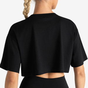 2026 Innovears Women's <b>Black</b> Crew Neck <b>Crop</b> <b>Top</b> <b>Short</b> <b>Sleeve</b> Solid Color Breathable Cotton Yoga Fitness Shirt - Product Image 6