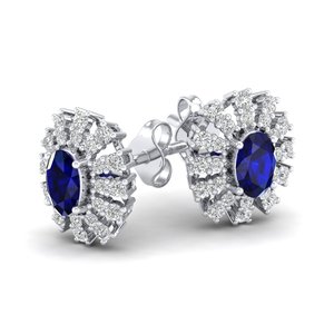 REYES High Quality 925 Sterling Silver Oval Cut 1 Carat <b>Blue</b> Sapphire Gemstone with Moissanite Screw Back <b>Stud</b> <b>Earrings</b> For Her - Product Image 5
