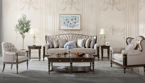 Royal Luxury Solid Teak <b>Wood</b> <b>Sofa</b> Set Classical 5 Seater Carved Fabric Couch Gold Coffee Side Table Living Room Villa Furniture - Product Image 6