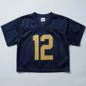 Camiseta Deportiva Azul Marino para Hombre, Cuello en V, Manga Corta, con Número 12 Dorado Serigrafiado, Transpirable, de Poliéster Tejido - Product Image 4