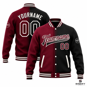Chaqueta Varsity Reversible para Hombre SINEWY SPORTS, Color Granate y Negro, con Estampado de Letras, Nombre y Número Personalizados, Estilo Deportivo, Cuello Camisero - Product Image 1