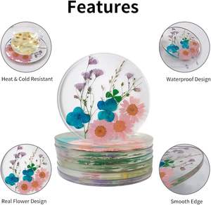 Sous-verres à fleurs en résine époxy – Sous-verres réutilisables ronds avec motifs floraux naturels colorés pour tasses de cuisine et de salle à manger - Product Image 4