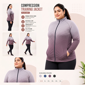 Plus Size Women's <b>Compression</b> Training Jacket Full Zip Spandex Polyester Sports Top Women Stand Collar Yoga Base Layer Jacket - Product Image 5