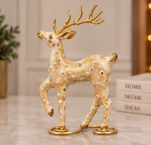 Ciervo de decoración navideña de Metal hecho a mano de latón AK con artículo decorativo acabado dorado y blanco para regalos de Navidad/Decoración de mesa - Product Image 1