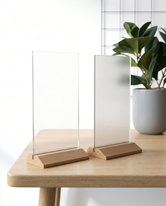 Elegante Soporte de Acrílico Transparente para Letreros con Base de Madera, Tamaño A4, para Exhibición en Mostrador, para Tiendas, Bodas, Publicidad - Product Image 1