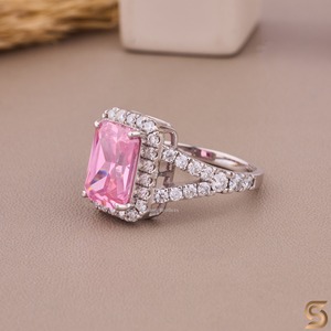 10K Solid Gold Pink Radiant Cut <b>Ring</b> Halo Moissanite <b>Split</b> Shank Engagement <b>Ring</b> Vintage Bridal Promise <b>Ring</b> By Satani Brothers - Product Image 2