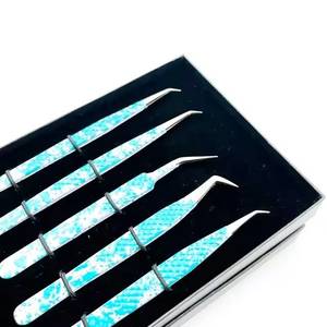 ชุดแหนบดึงขนตาสแตนเลสอย่างดี ลายหินอ่อนสีน้ำเงิน 5 ชิ้น บรรจุในกล่อง - Product Image 4