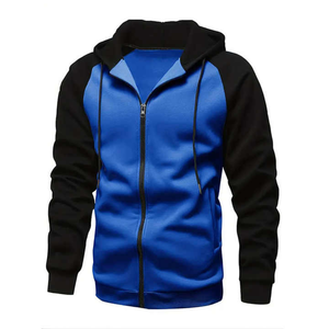 Sudadera con Capucha y Cremallera para Hombre, Azul y Negro, Manga Raglán, Estilo Casual para Otoño, Corte Regular, Tejido de Poliéster - Product Image 1