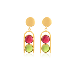 Elegantes Pendientes de Latón Chapado en Oro con Turmalina Rosa Hidro y Peridoto Hidro, Joyería de Moda Hecha a Mano para Mujer, Regalo - Product Image 1