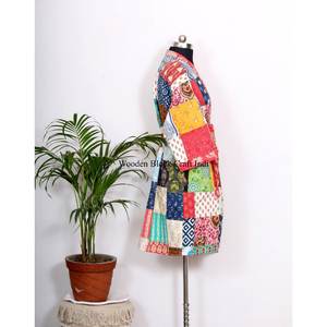 Vestido de Playa para Otoño, Estilo Vintage, Acolchado Kantha, Seda Kantha, Ropa de Resort, Invierno, Kimono de Algodón Indio, Chaqueta Tipo Wrap - Product Image 5