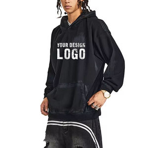 Customized Logo Heavyweight Drop Shoulder Loose <b>Mens</b> Hoodies Autumn Winter Vintage Distress Oversized <b>Men's</b> Hoodies - Product Image 4