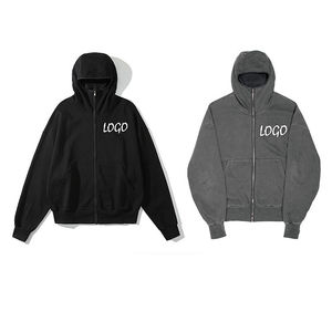 เสื้อฮู้ดซิปโอเวอร์ไซส์ผู้ชาย OEM 2026 สีพื้น ผ้าฝ้ายฟลีซ ระบายอากาศได้ดี สไตล์ลำลอง สตรีทแวร์ มีกระเป๋าหน้า ดีไซน์โลโก้ - Product Image 1