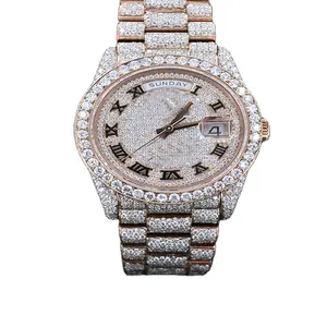 Jam tangan berlian bersertifikasi, jam tangan DEF VVS Moissanite gaya Hip Hop sepenuhnya es dengan bodi baja, jam tangan buatan tangan otomatis Ratest terbaik