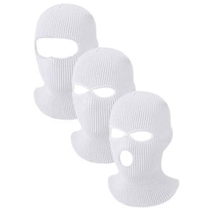 Cagoule tricotée unisexe à 3 trous, couvre-visage intégral, respirante, imperméable, réglable, coupe-vent, pour sports de plein air, blanche - Product Image 1