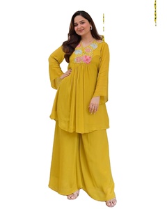 Conjunto Casual de Dos Piezas para Mujer, Tela de Lana, Top Largo, Pantalones Anchos, Conjuntos Coordinados, Transpirable, Cómodo, Elegante, Poliéster - Product Image 1