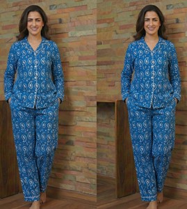 ชุดนอนผ้าฝ้ายทอเย็นสบายลายพิมพ์บล็อกด้วยมือจากเมืองชัยปุระ อินเดีย สำหรับผู้หญิง ขายส่งแบบสองชิ้น - Product Image 3