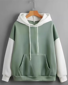 Men's Light Green Hoodie Color Blocking Casual Winter Wear Breathable 380g Polyester/Cotton French Terry Knitted Sweatshirt - Product Image 2