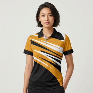 <b>Men's</b> Short Sleeve Polo Shirt With Abstract Striped Print Black Gold White Quick Dry Polyester Sporty Regular Fit - Product Image 3