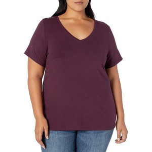 Camiseta Personalizada de Talla Grande para Mujer, Cuello en V, Manga Corta, Color Negro Sólido, Algodón, Estilo Casual, Corte Regular, Tela Jersey - Product Image 6