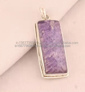 Collar de plata hecho a mano con colgante de charoita natural, diseño de declaración bohemio para amantes, regalo para ella, joyería de piedras preciosas moradas - Product Image 2