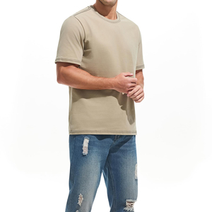 <b>Men's</b> <b>Khaki</b> Short Sleeve O-Neck Knitted <b>T</b>-<b>Shirt</b> Solid Color Casual Wear Regular Fit Breathable 100% Cotton Jersey - Product Image 3